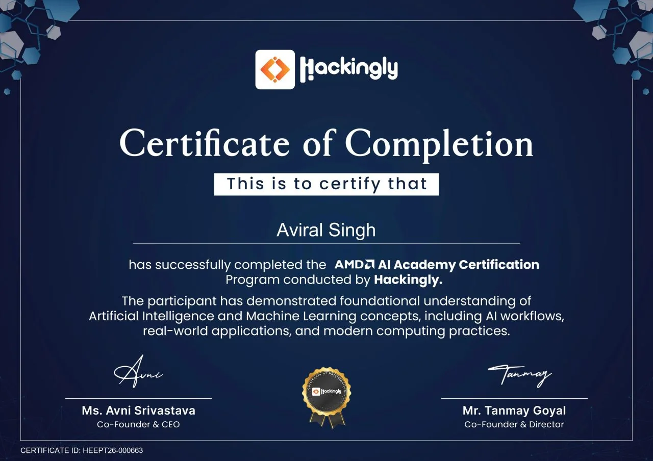 AMD AI Academy certification awarded to Aviral Singh