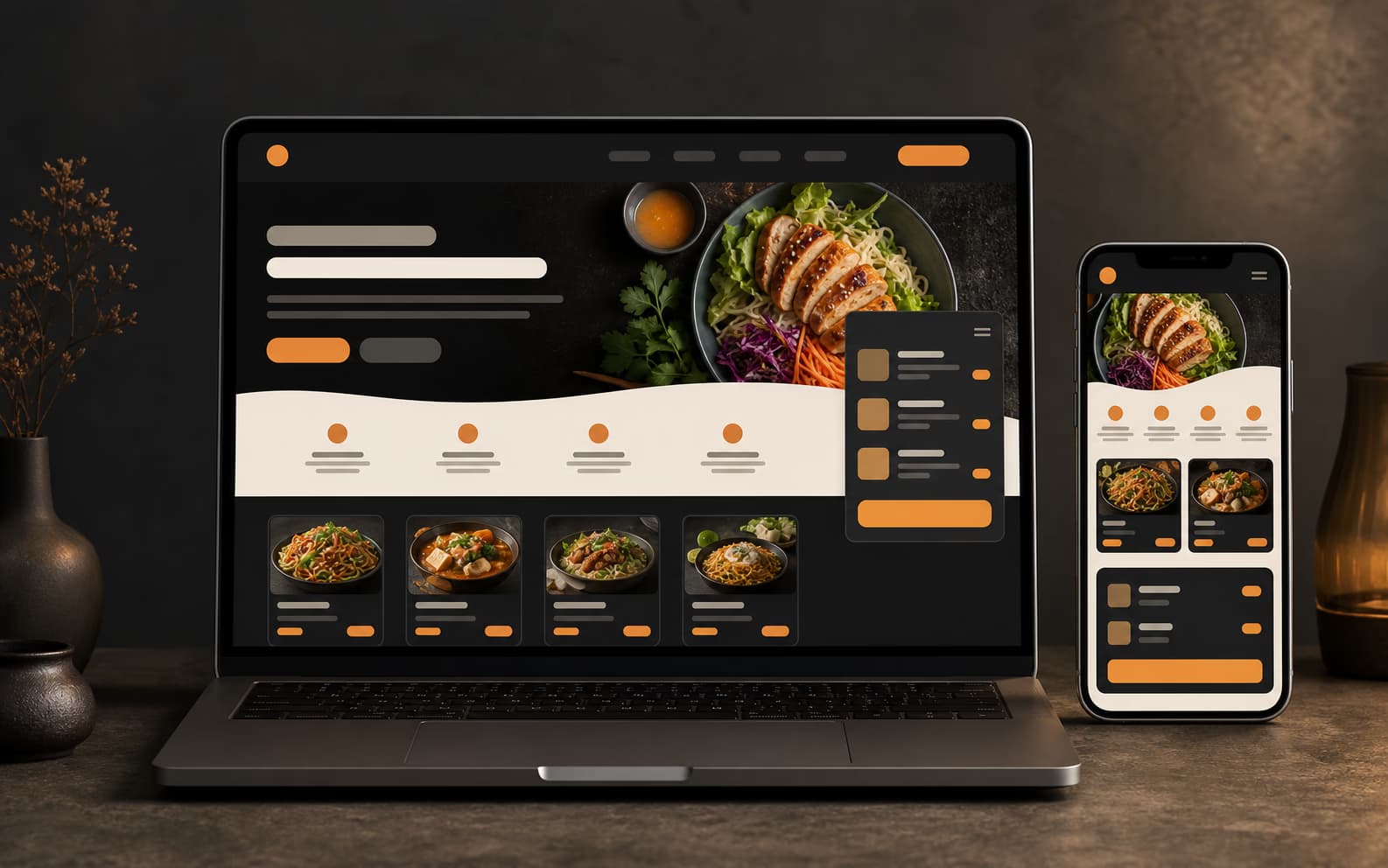 Foodhub restaurant website with food cards and responsive navigation